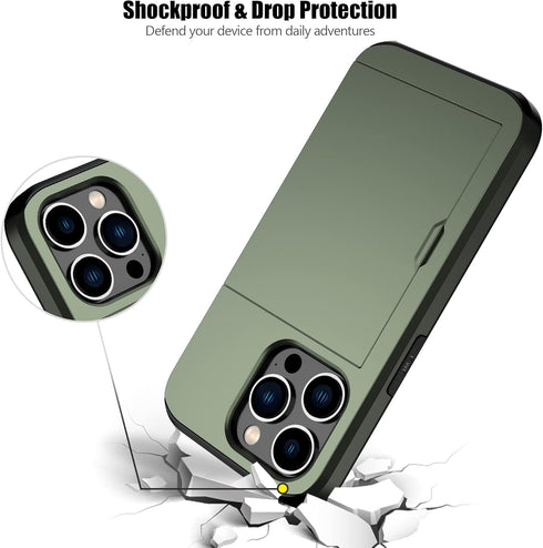 Nvollnoe iPhone 14 Pro Case with Card Holder, Heavy Duty Protective Dual Layer Shockproof Slim Wallet Case for Women &