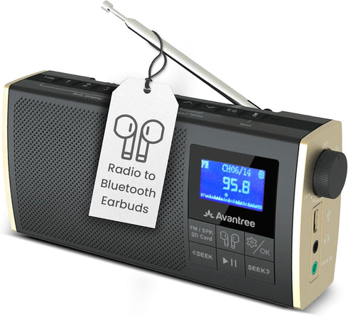 Avantree Streaming Radio to Earbuds or Home Stereo System, FM Radio, Bluetooth Transmitter,