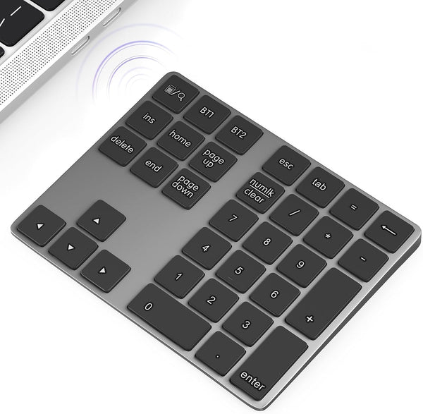 Foloda Bluetooth Number Pad, Wireless BT Numeric Keypad, Multi-Devices Rechargeable USB C Numpad for Laptop, PC, iMac,