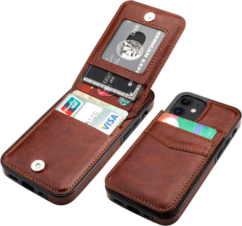 KIHUWEY iPhone 12 Mini Case Wallet, Premium Leather with Credit Card Holder, Magnetic Clasp, Heavy Duty Cover