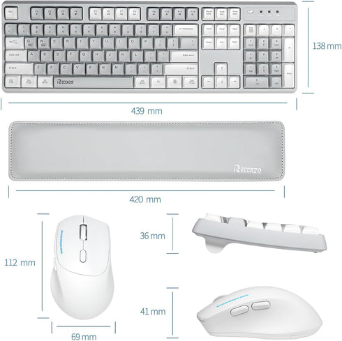 Wireless Keyboard and Mouse Combo with Wrist Rest, 2.4G Full-Sized Keyboard and Mouse, Dual-System for Computer/Laptop