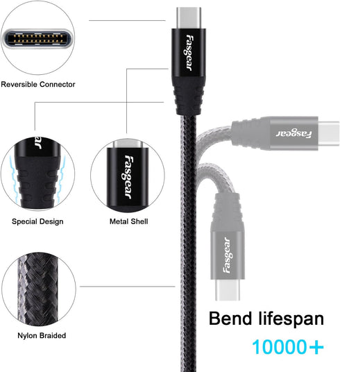Fasgear USB C to Micro USB Cable 30cm Nylon Braided Type C to Micro USB Cord Compatible with Galaxy S7/S6, HTC One/10 and More (Black, 1ft) by Fasgear