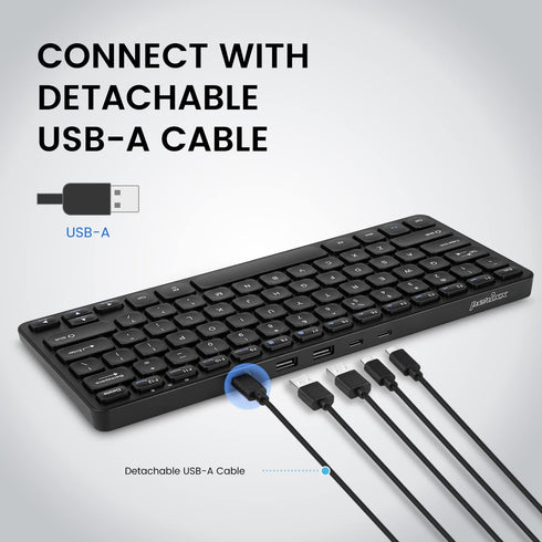 Perixx PERIBOARD-416 Wired Mini USB Keyboard with 4 Hubs, X Type Scissor Keys, Detachable USB-C and A Cable