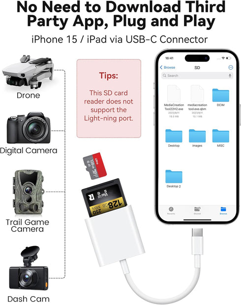 USB C SD Card Reader for iPhone 15/iPad/MacBook, xdgeLoad USB-C Type C Adapter for SD and MicroSD Cards