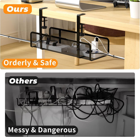 Under Desk Cable Management Tray, Cord Organizer for Desk, No Drill Storage for Office and Home, White