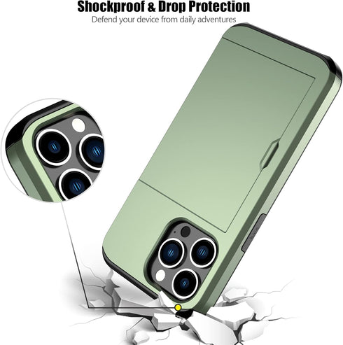 Nvollnoe iPhone 13 Pro Case - Heavy Duty, Dual Layer, Shockproof, Slim Wallet with Hidden Card Slot (Green) for Men &