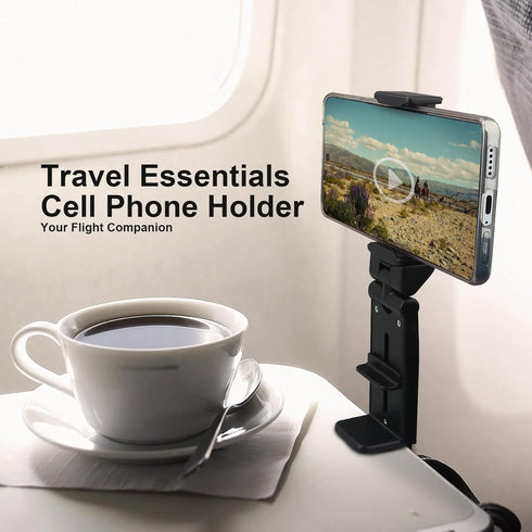 Airplane Phone Holder, Hands Free Compact Travel Phone Mount with 360 Degree Rotation for Universal Use