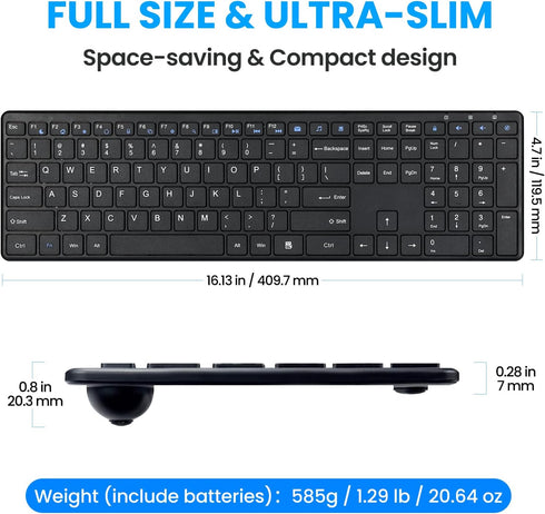 INFINMIND Keyboard-2.4G Keyboard,19 Wireless USB Ultra Slim Quiet Full Size Matte PC Computer Multimedia Keys,Number