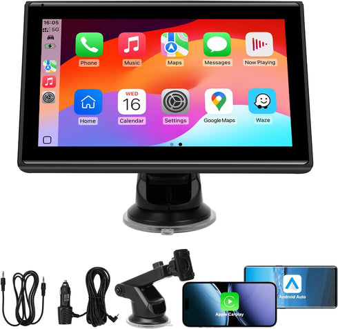 BOAODIFSH 7" Portable Wireless CarPlay Screen for Car Apple CarPlay & Android Auto,