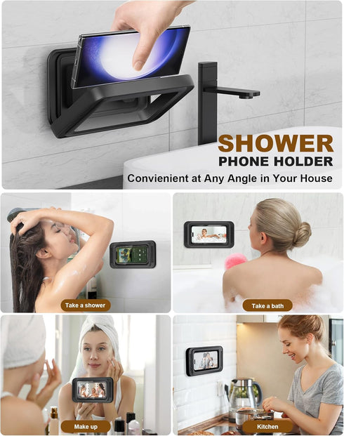 TOCHIO 1716 15 14 13 12 11 Upgraded Shower Phone Mount Waterproof with Speaker Hole Touch Screen Shower Phone Stand