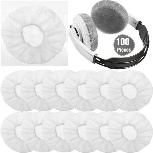 BBTO 100 Pieces Headphone Ear Covers Disposable Earphone Sanitary Non-Woven Stretch Earpad Covers