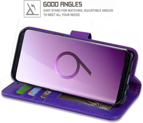 Samsung Galaxy S9 Wallet Case - Purple, with Card Slots & Kickstand