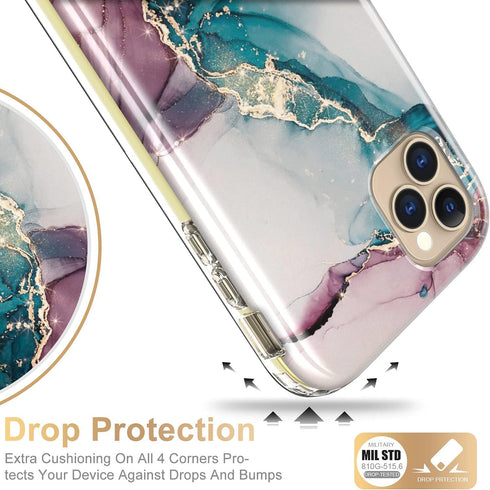 Esdot Compatible with iPhone 12 Pro Max Case, Built-in Screen Protector, Turquoise Pink Marble Design, 6.7"