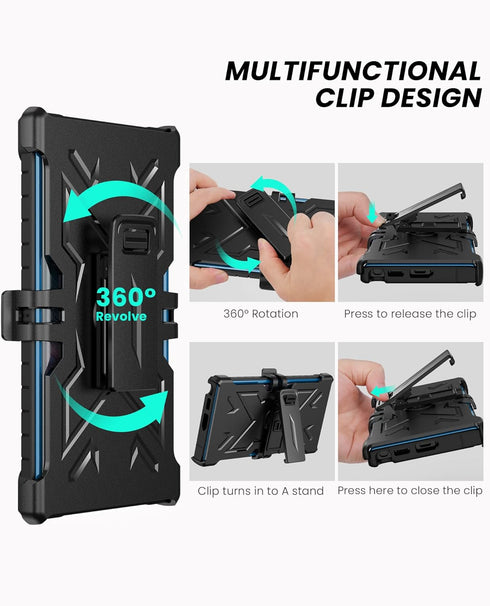 FNTCASE Samsung Galaxy S22 Ultra Case: Blue, Built-in Screen Protector, Kickstand, Belt-Clip Holster, Rugged Heavy Duty