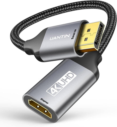 Display Port to HDMI 4K Adapter, Braided DP Male to HDMI Female Converter for PC Dell HP Laptop and Monitor