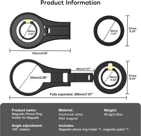 FANAUE 16 15 14 13 12 Cell Phone Stand Holder, Desk Foldable Magnetic Phone Ring Grip, MagSafe Office Portable