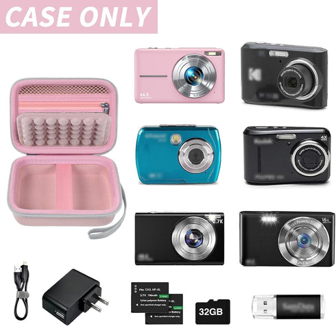 Digital Camera Case for CAMKORY/for Kodak Pixpro/for VAHOIALD/for Sony DSCW800 830/ for Canon PowerShot 180 190. Kids Vlogging Cameras Storage Holder for Accessories (Box Only)-Pink