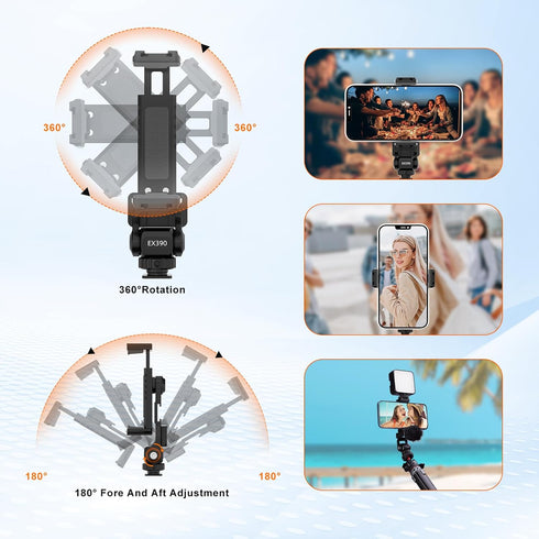Metal Phone Tripod Mount - Holder Stand with 3 Cold Shoes & Arca Port, Universal Smartphone Mount Adapter, 360° Rotates