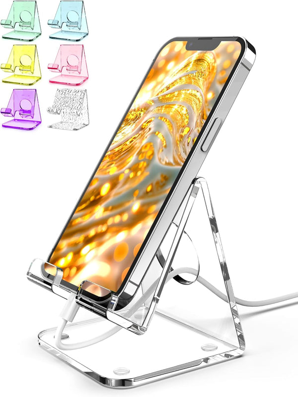 TOPGO Acrylic Cell Phone Stand, Clear Phone Holder for Office Desk, Compatible with
