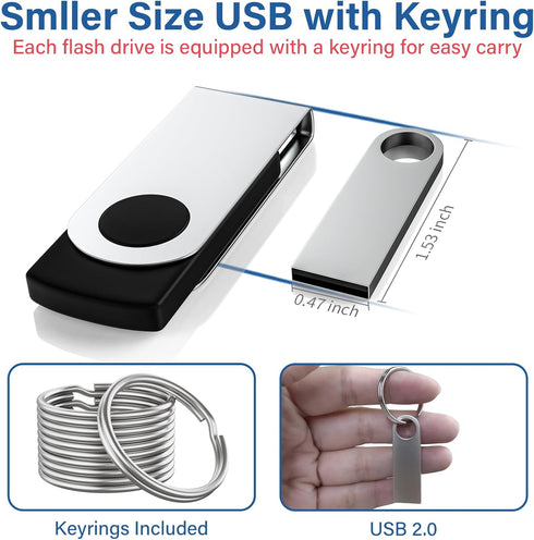 Wooolken 5 Pack 4GB 2.0 USB Flash Drive with Keychains, Sleek Metal USB Thumb Drives Memory Stick for PC Laptop