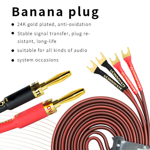 UCINNOVATE 2 Pack HiFi OFC Speaker Cable - Banana Plug to Jumper Spade, 14AWG Speaker Wire Cord for Amplifier