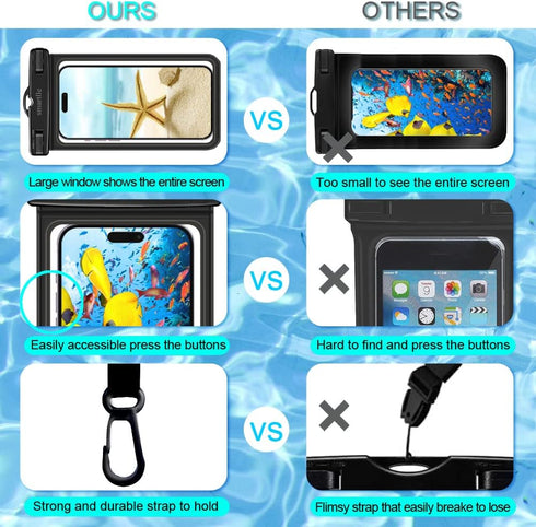 Waterproof Phone Pouch Case w/Lanyard, Cell Phone Dry Bag for iPhone and Galaxy, IPX8 Holder for Vacation Beach Swimming