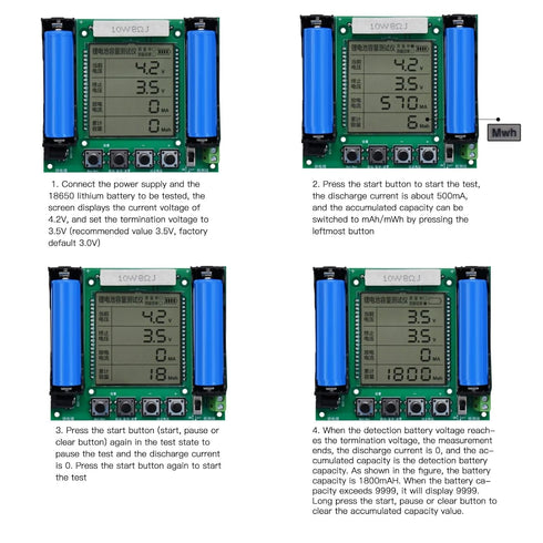 Lithium Battery Capacity Tester, Digital Load Tester for MaH MwH Measurement Module for Lithium Batteries