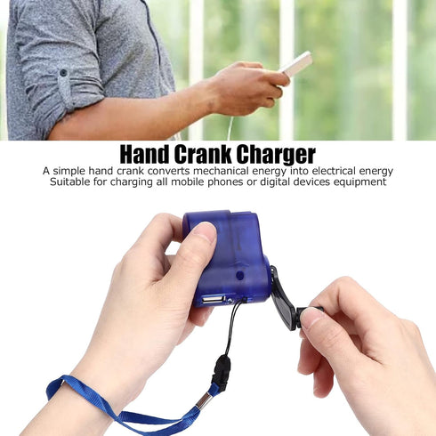 Hand Crank Charger, Emergency Supplies, Compact DC 5.5V 600mA Hand Crank USB Phone Charger, Blue