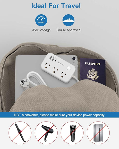European Travel Plug Adapter, US to Europe Plug Adapter with 3 AC Outlets and 3 USB, Type E/F