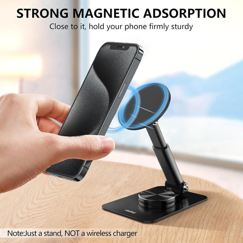 Magnetic Phone Stand Compatible with MagSafe, Phone Stand for Desk with 360°Rotation Base, Adjustable Height, Aluminum Phone Stand Compatible for MagSafe Case and iPhone 15 14 13 12 Series
