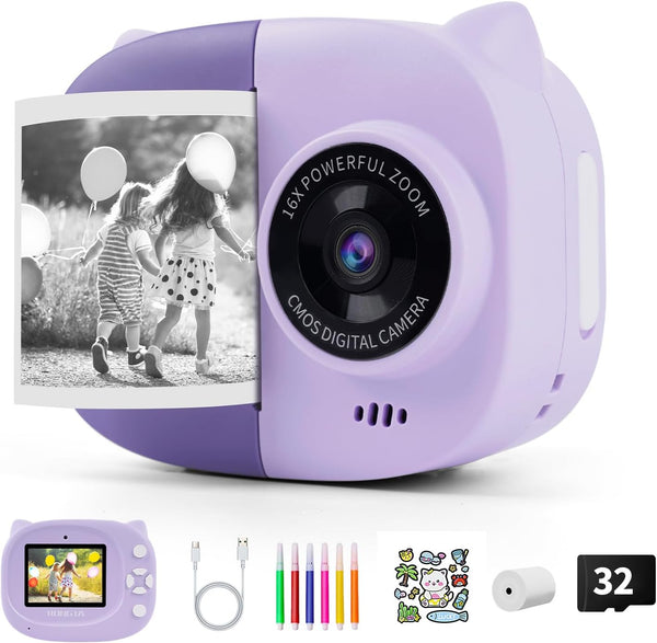 Rongta Portable Instant Camera for Kids Print Photos Travel Digital 1080P Video Camera