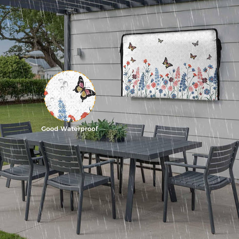 EZON-CH 30-32 inch Outdoor TV Cover Vintage Plants Weatherproof TV Screen Protector Spring Lavender Flowers Butterflies