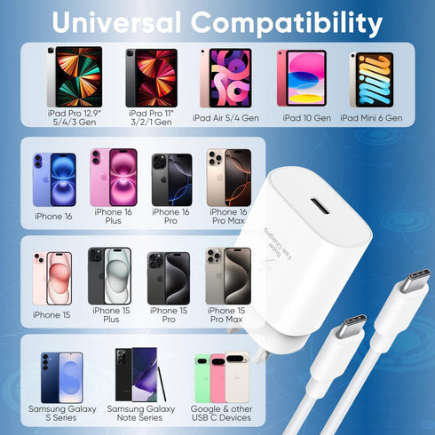 iPhone 16 15 Fast Charging Charger, 30W USB C Block with 10FT Cable for iPhone 15 16 Plus Pro Max