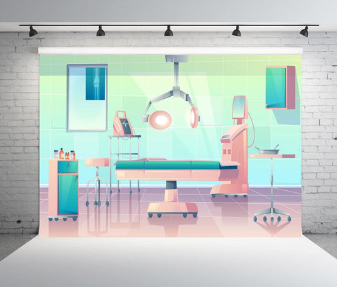 BELECO 8x6ft Fabric Cartoon Hospital Operating Room Backdrop Doctor Surgery Anesthesia Bed Medical