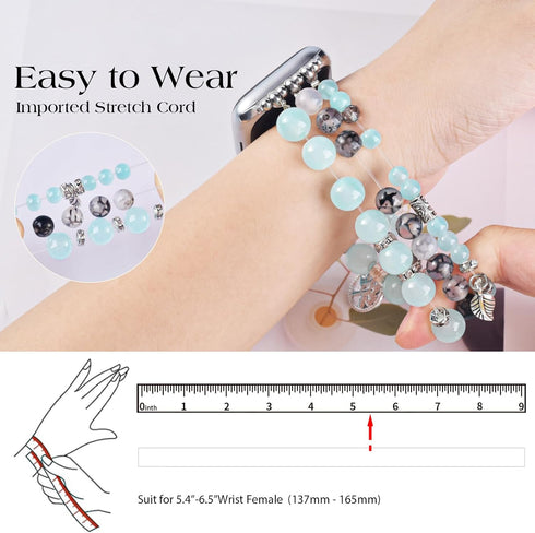 MOFREE Beaded Bracelet for Apple Watch Band 38mm 40mm 41mm, Handmade Crystal Beads Elastic Strap