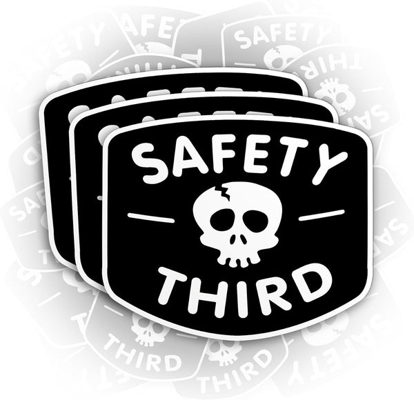(3PCS) Safety Third Sticker, Funny Hard Hat Skull Warning 3" Die-Cut Waterproof Vinyl Sticker for Toolbox, Helmet,
