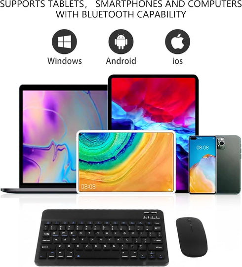 Ultra-Slim Bluetooth Keyboard and Mouse Combo, Rechargeable Portable Compact Wireless Mouse Keyboard Set for PC Computer Tablet Laptop iPad Smartphone, for Windows Mac iOS Android (Black)