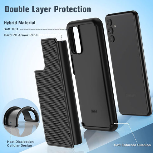 BNIUT Heavy Duty Case for Samsung Galaxy A13 5G, Dual Layer Shockproof Rugged Cover with Non-Slip Textured Back, Black