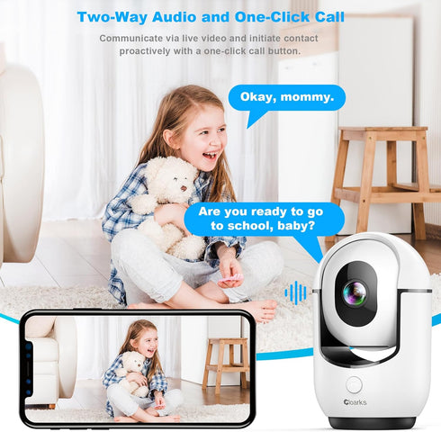 Cloarks 2K 2-Way 24/7, 2 Pack Pan/Tilt Security Camera, WiFi Indoor Cameras for Home Security with AI Motion Detection