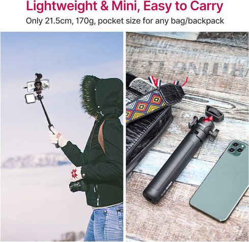 MT-16 Mini Camera Tripod, Extendable with 4 Levels Adjustment, 360° Ball Head, Lightweight Portable Vlog Selfie Stick
