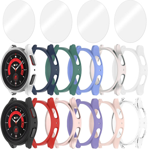 12+4 Pack Case for Samsung Galaxy Watch 5 Pro 45mm, Waterproof Hard PC Bumper with Tempered Glass Screen Protector