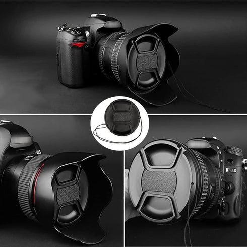 77mm Camera Lens Cap, PCTC Snap-On Center Pinch Front Cover with Strap for Nikon, Canon, Sony