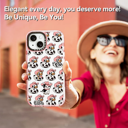Rosarnnah 15 6.6 (6.1") for iPhone Case Cute - Durable Shockproof ft Drop Impact Phone Case - Funny Milk Cow Ducky