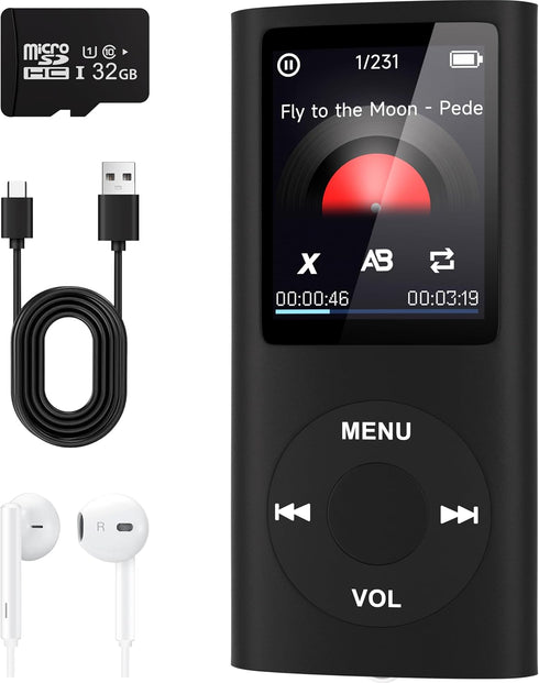 wanbbaoaa MP3 Player with Bluetooth 5.2,Portable Music Player with 32GB Memory Card, Stereo