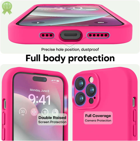 LOVE 3000 Premium Silicone Case for iPhone 14 Pro, Soft Anti-Scratch Microfiber Lining, Hot Pink