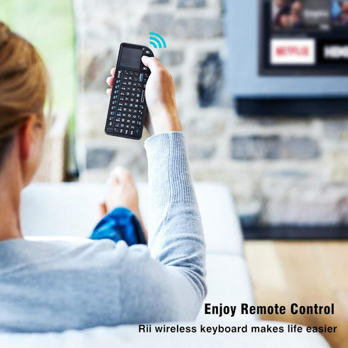 Rii Mini Wireless Keyboard with Touchpad & QWERTY, Bluetooth & 2.4G Connection, Backlit Portable Keyboard with Laser