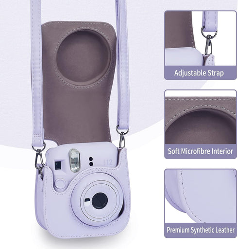 Phetium Instant Mini 12 Camera Protective Case Compatible with Instax Mini 12 11, PU Leather Bag with Pocket, Lilac