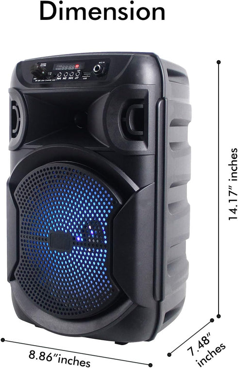 Technical Pro 8 Inch Bluetooth Speaker, 800 Watts with Woofer & Tweeter, Festival PA LED, True Wireless Stereo, 30 Feet