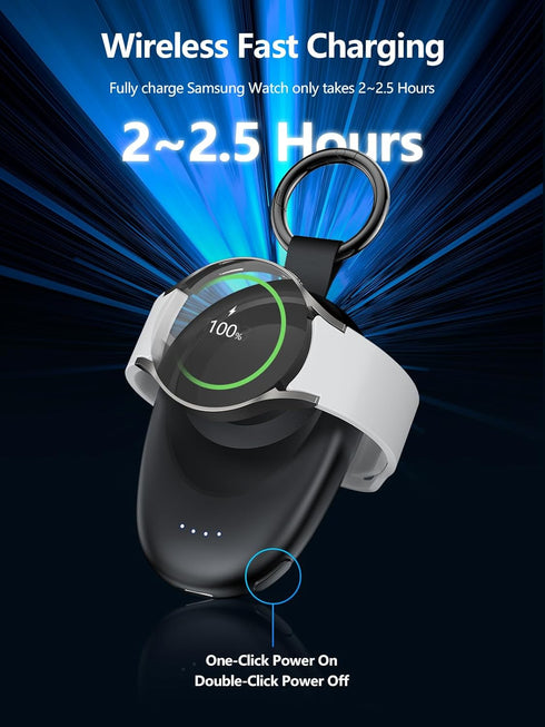 Samsung Watch Charger, 1400mAh Portable Wireless Power Bank, Fast Charging Magnetic Travel Car Keychain for Galaxy Watch