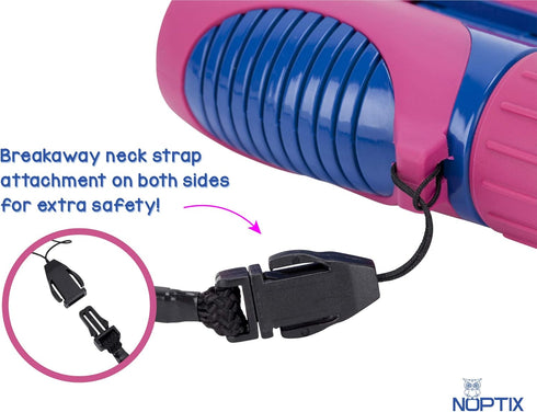 Kids Binoculars for Girls or Boys in Vibrant Pink Blue - Includes Sticker Book with 40 Bird Species